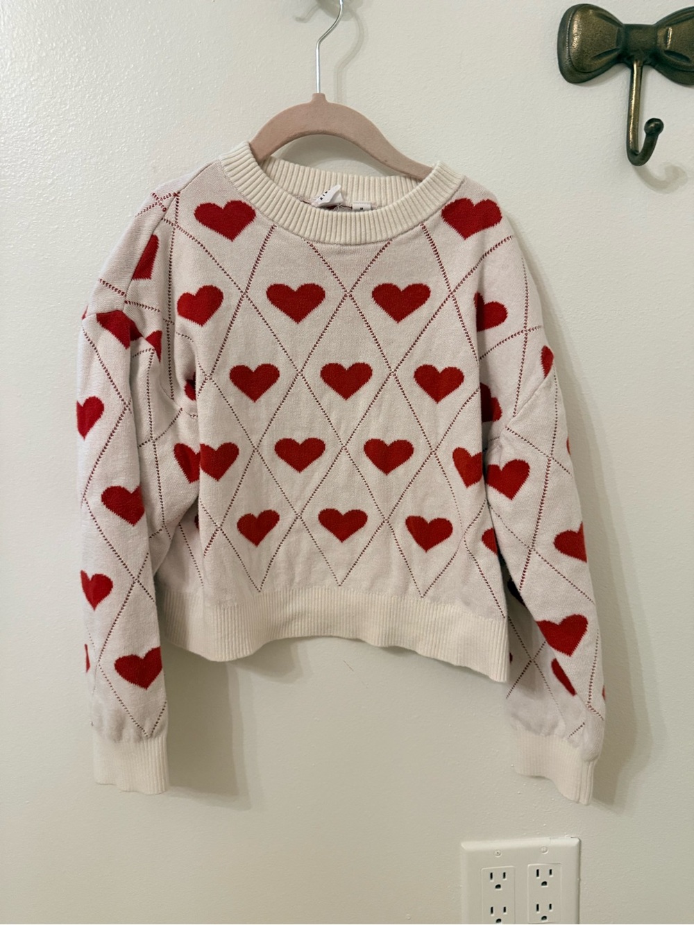Gap Red and White Heart Crewneck Sweater